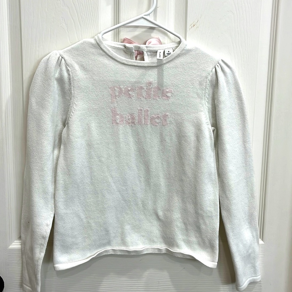 Janie and Jack “Petite Ballet” sweater is both warm and delicate w/ pink ribbon